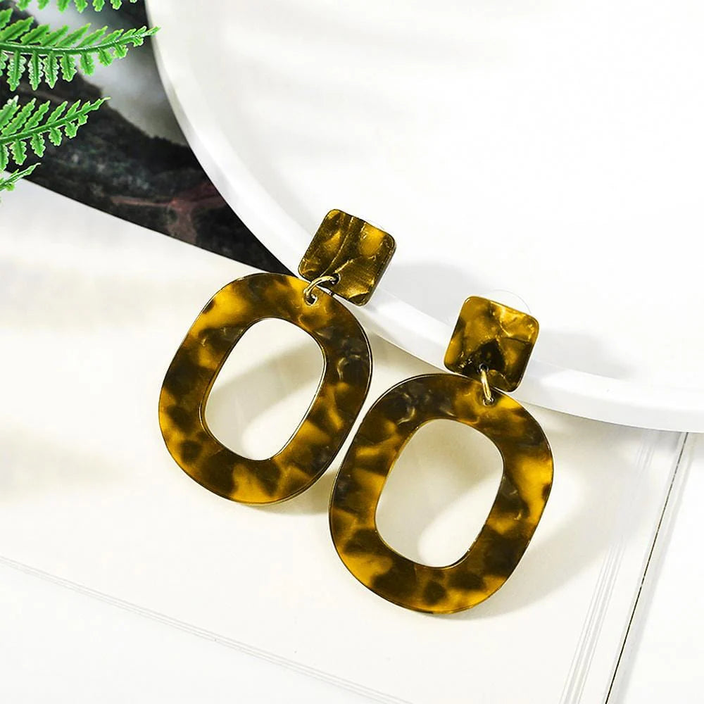 Obsession Tortoiseshell Leopard Print Drop Earrings in Brown