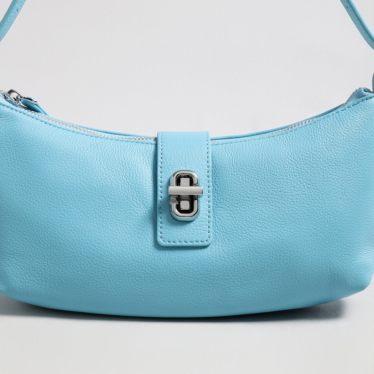 Turn-Lock Crescent Baguette Bag - Blue