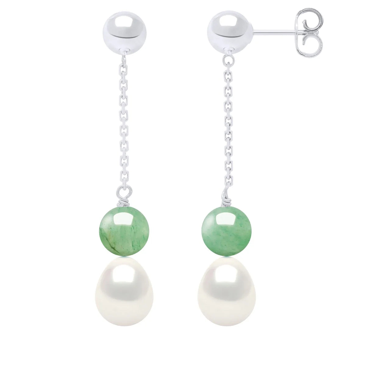 Drop Drop Earrings Freshwater Pearl & Aventurine White Sterling Silver
