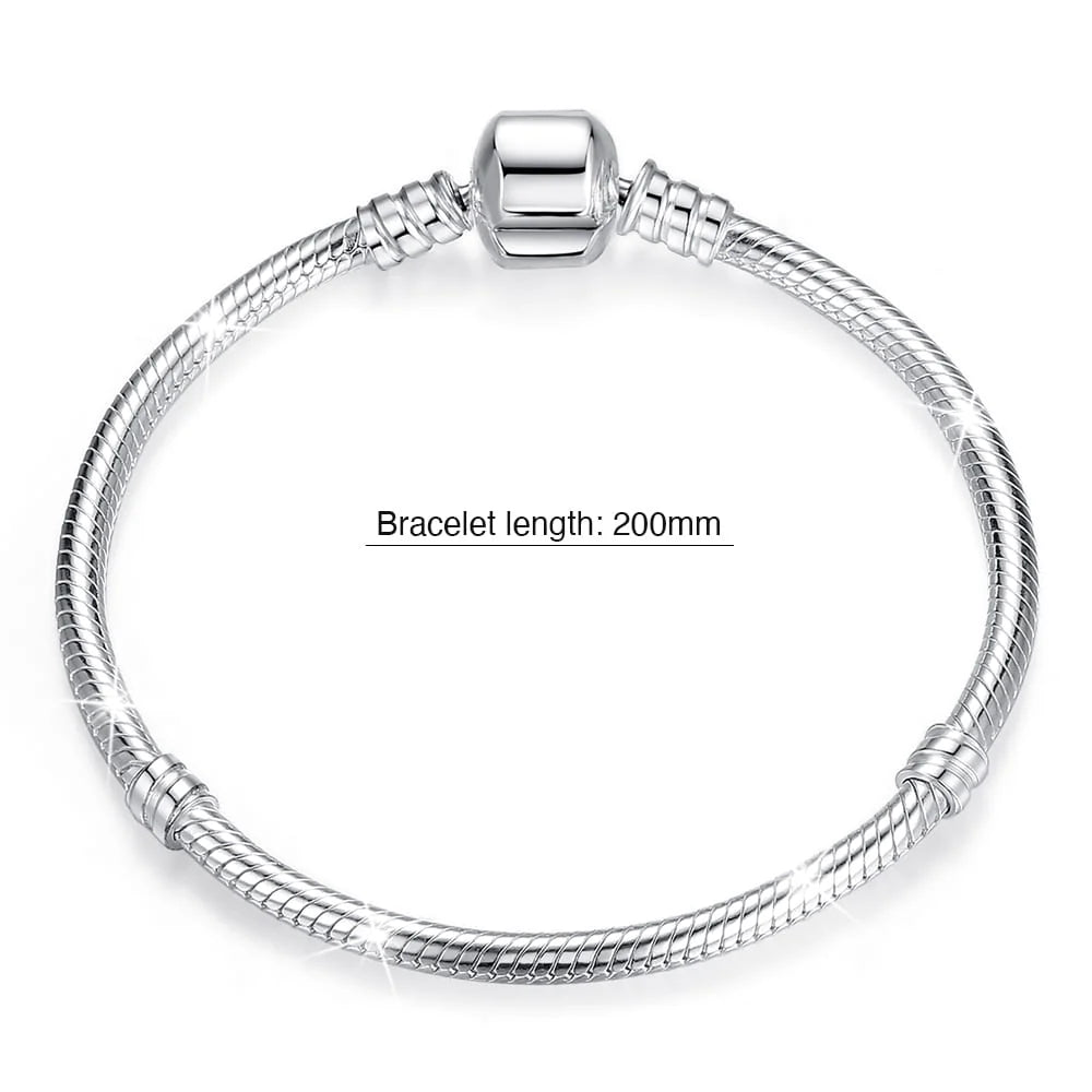 Solid 925 Sterling Silver Pandora Inspired Barrel Clasp Snake Chain Bracelet