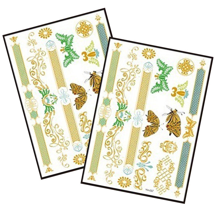 Metallic Temporary Tattoo Gold Silver Glitter Party Body Sticker Waterproof 2 Sheets 097