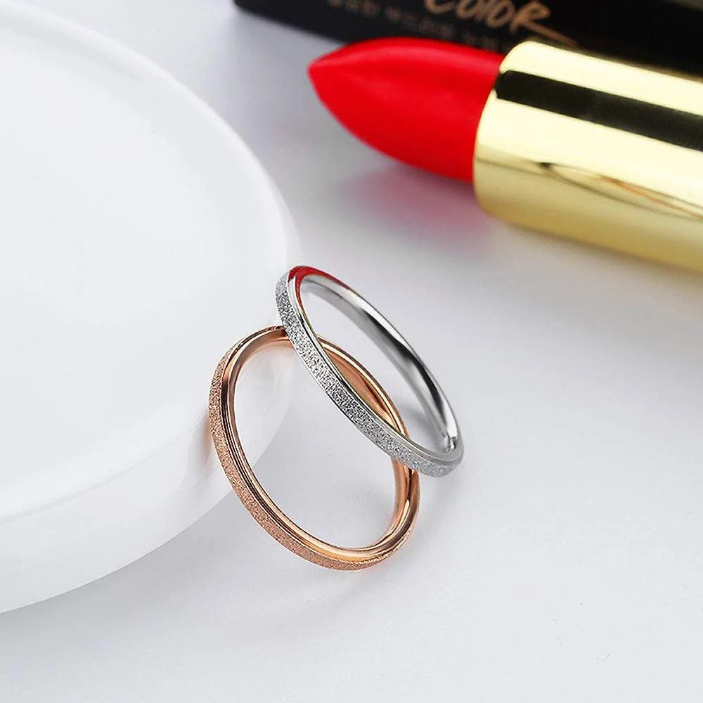 Bullion Gold Glitter Textured Stackable Band Ring in White Gold Layered Steel Jewellery