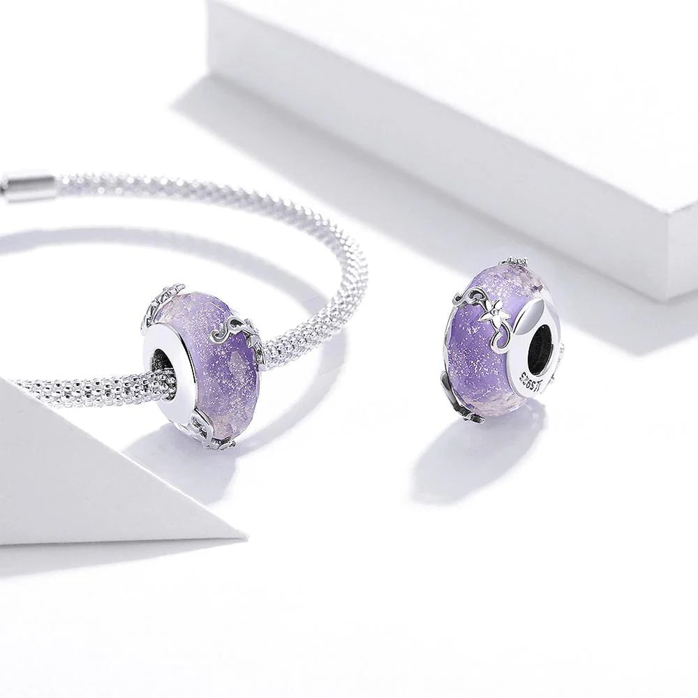 Solid 925 Sterling Silver Purple Glass Pandora Inspired charm