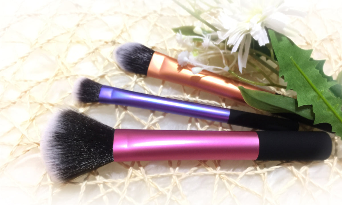 3 Piece Travel Brush Set Professional Fiber Makeup Brush Multi Task Brush
