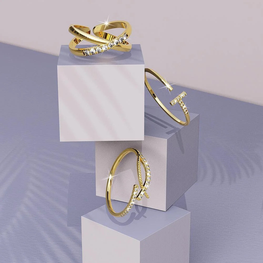 Adjustable Solid 925 Sterling Silver Cleo Stacking Ring in Gold