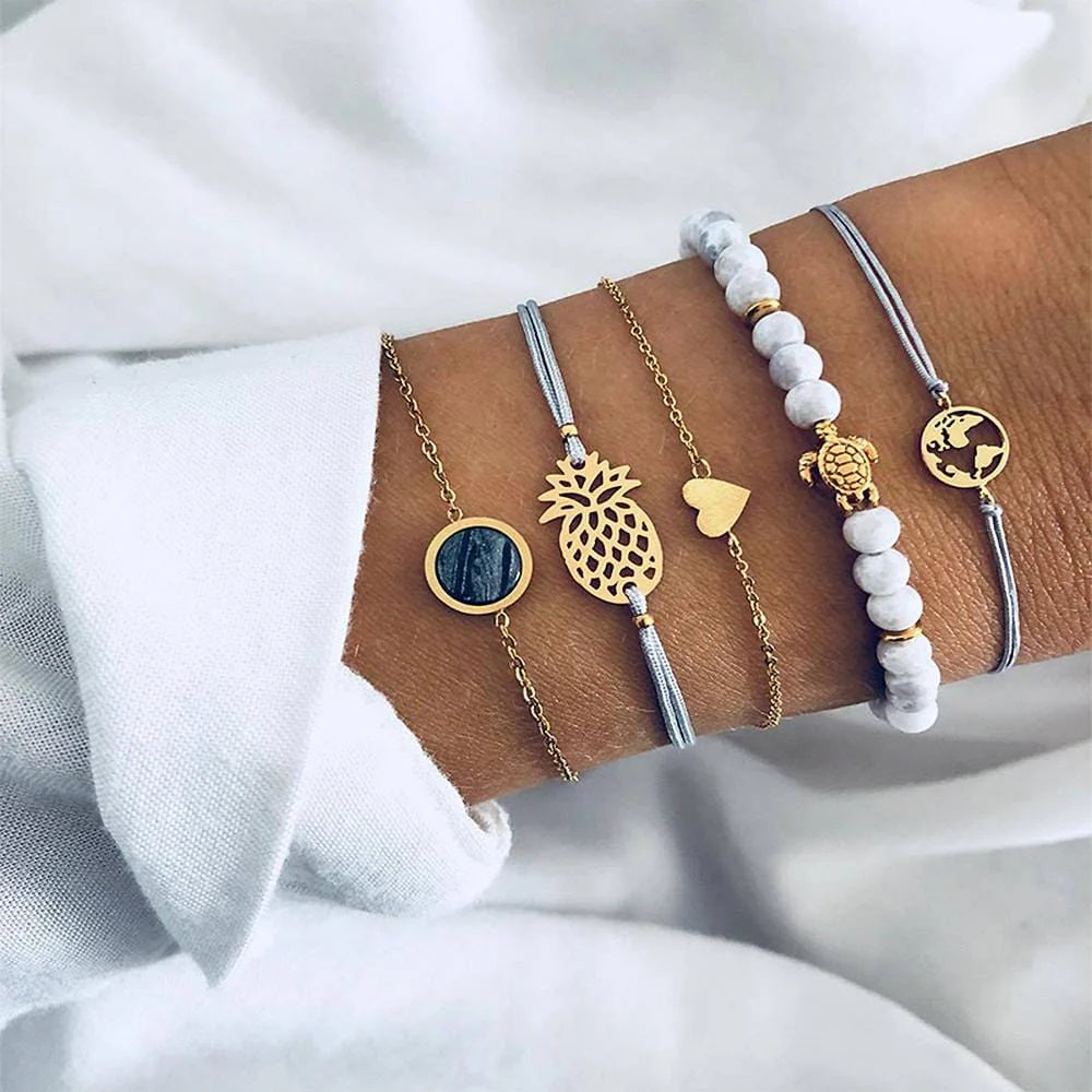 Bohemian 5-Piece Charm Bead Bracelet Set