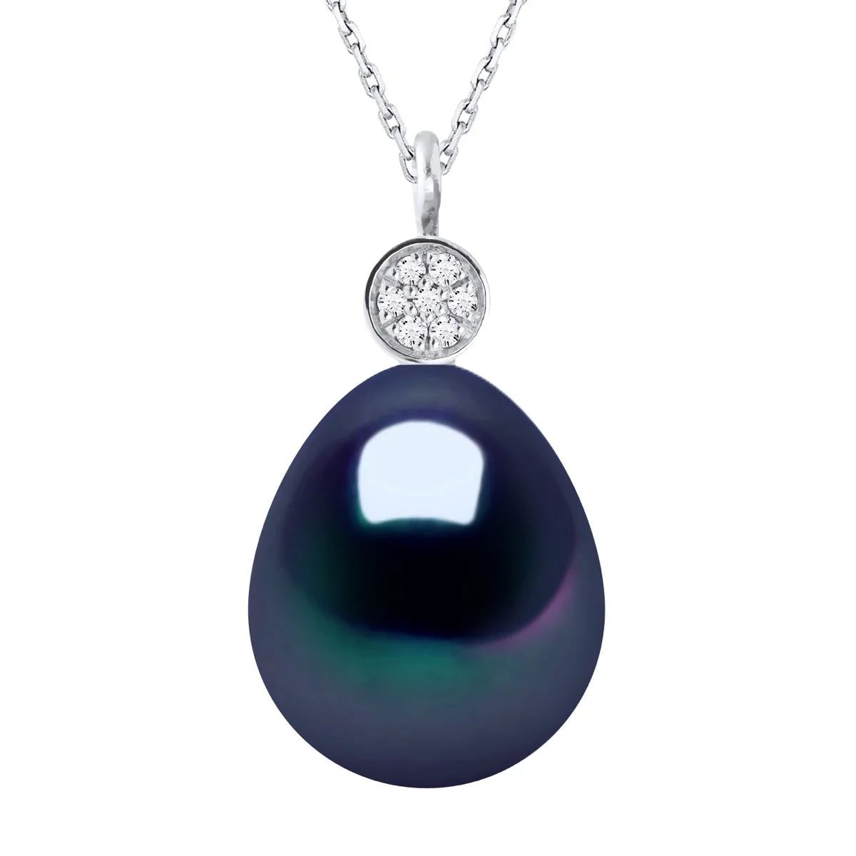 Necklace Prestige Drop Freshwater Pearl & Diamond Black White Gold