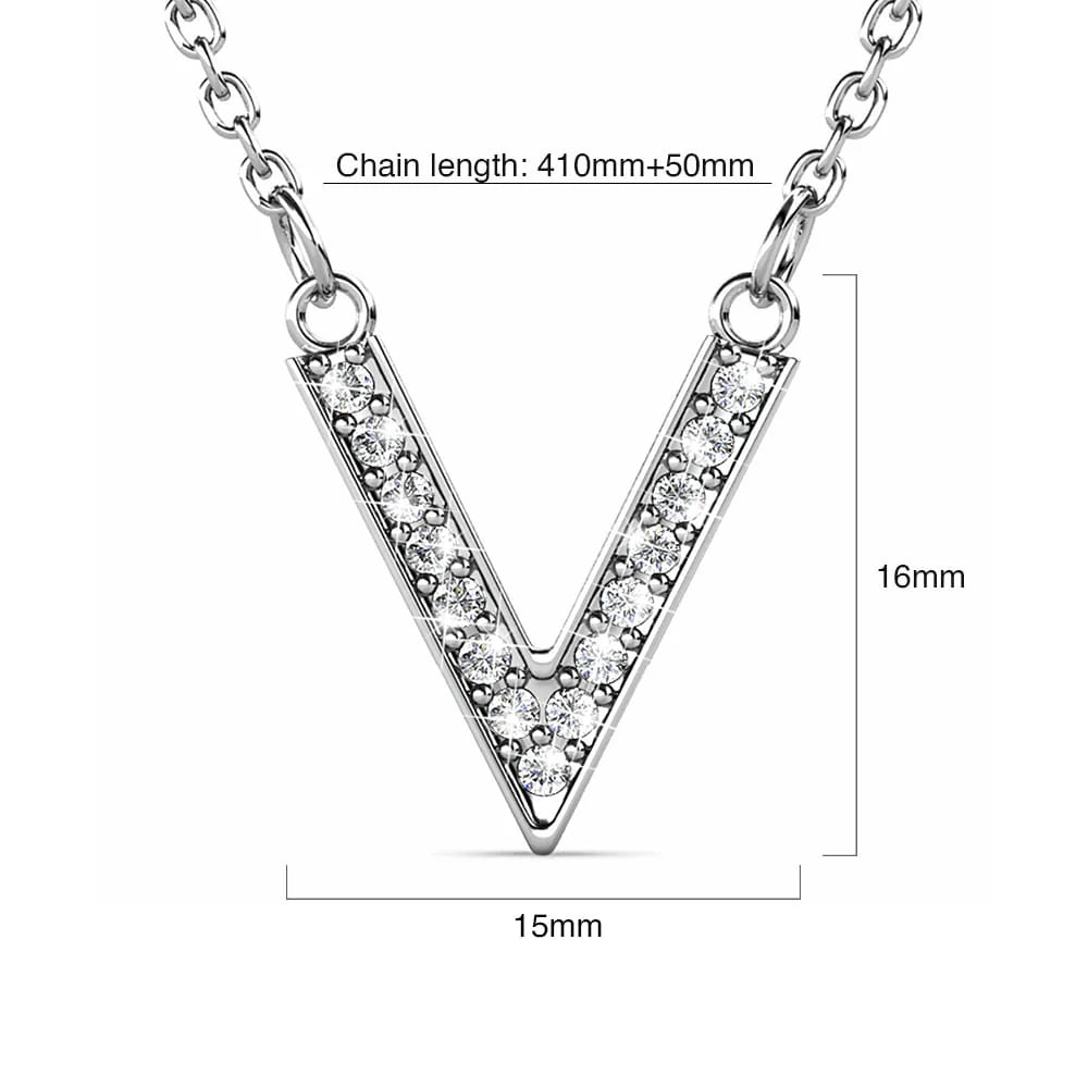 Krystal Couture Luxury V Shaped Pendant Necklace in White Gold Embellished with Swarovski Crystals