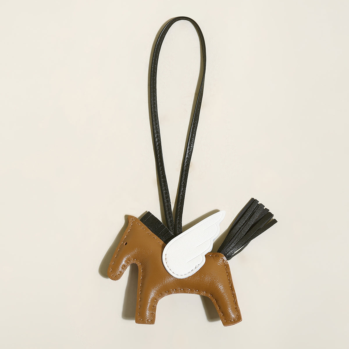 Pegasus Winged Horse Leather Bag Charm - Brown
