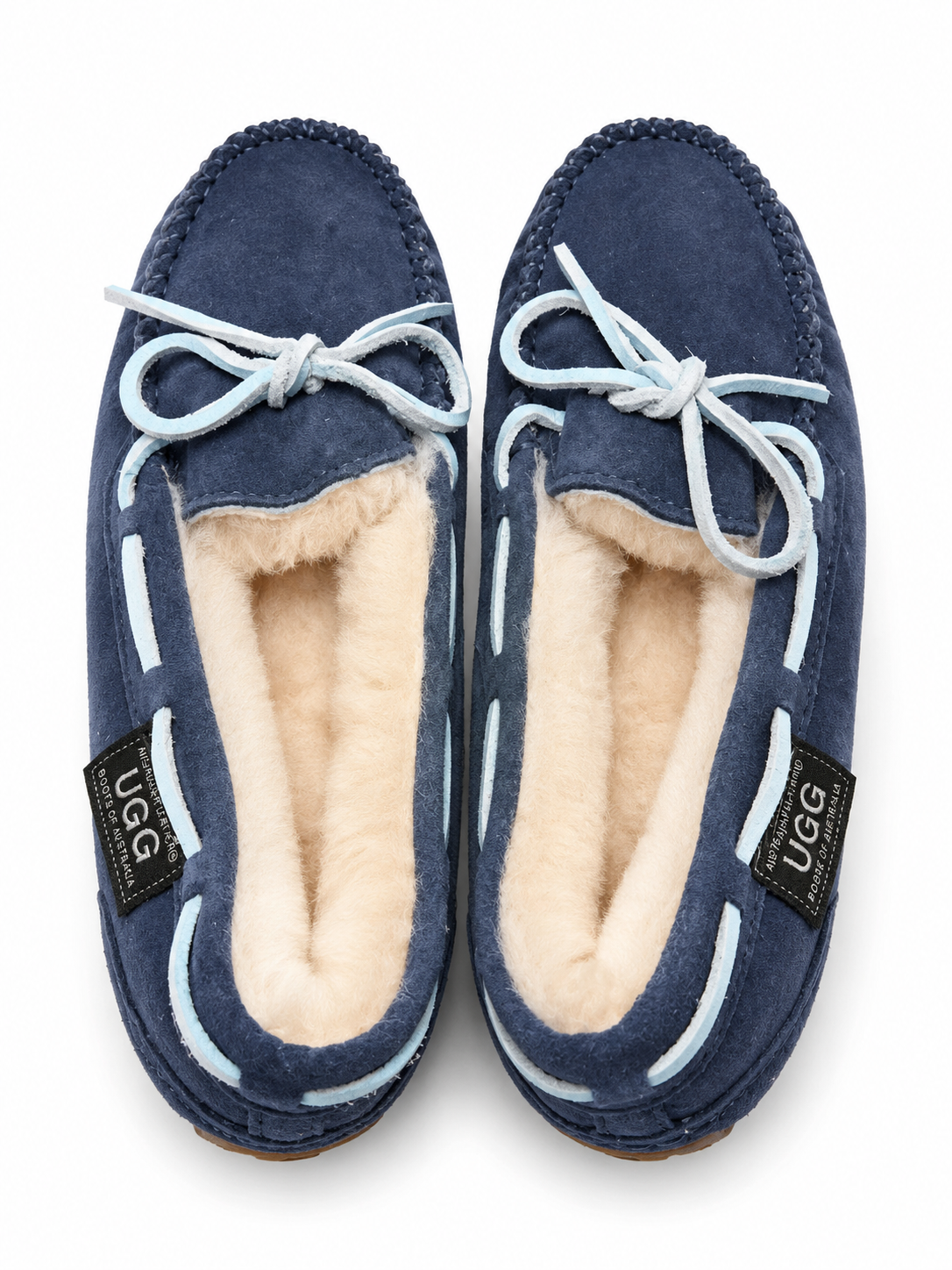 Australian Leather Ugg Moccasin Slippers - Navy - AU5