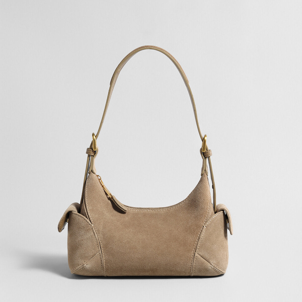 Suede Leather Retro Underarm Bag - Oat