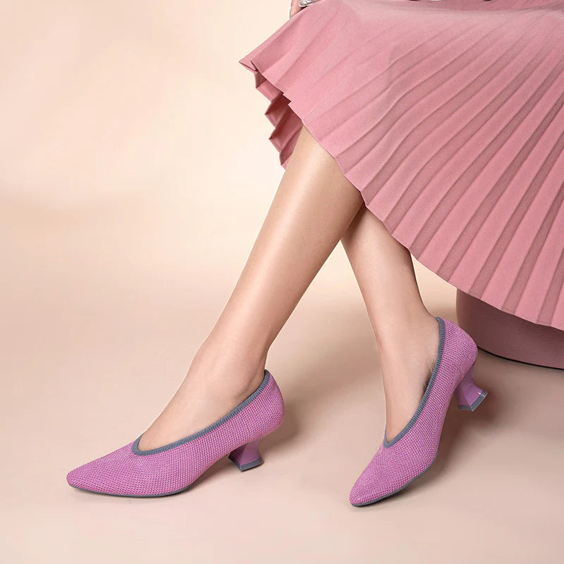 Modish Slip-On Block Heel Pumps - Fuchsia