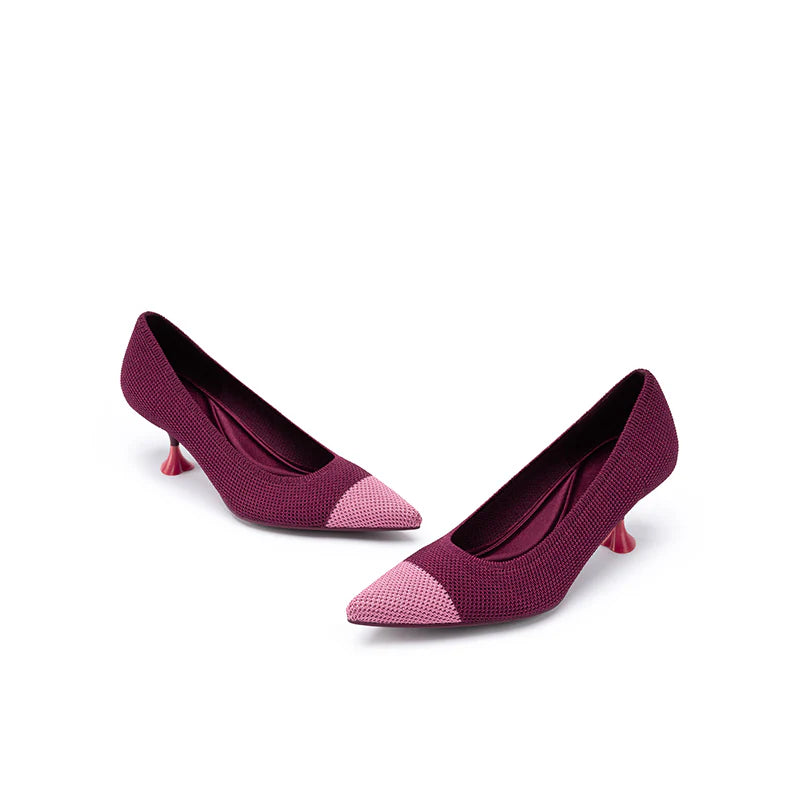 Corporate Color Block Kitten Heels - Wine