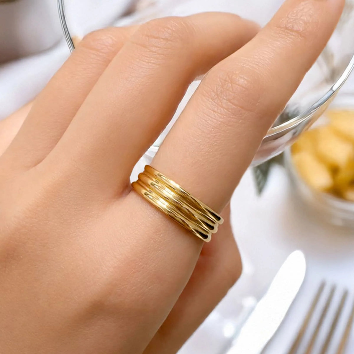 Bullion Gold Triad Circular Gleam Radiant Gold Layered Ring