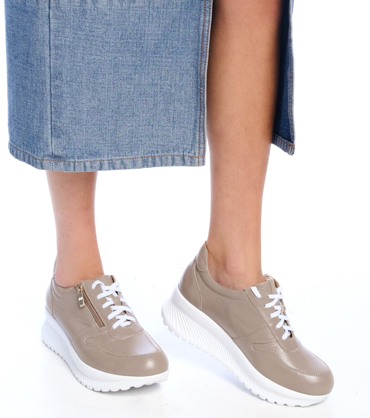 Bosccolo Womens Sneakers With Zipper - Beige