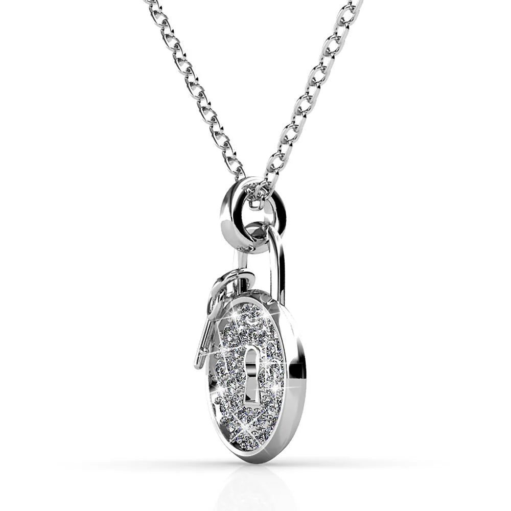 Krystal Couture White Gold Pave Set Padlock Necklace Embellished with SWAROVSKI Crystals