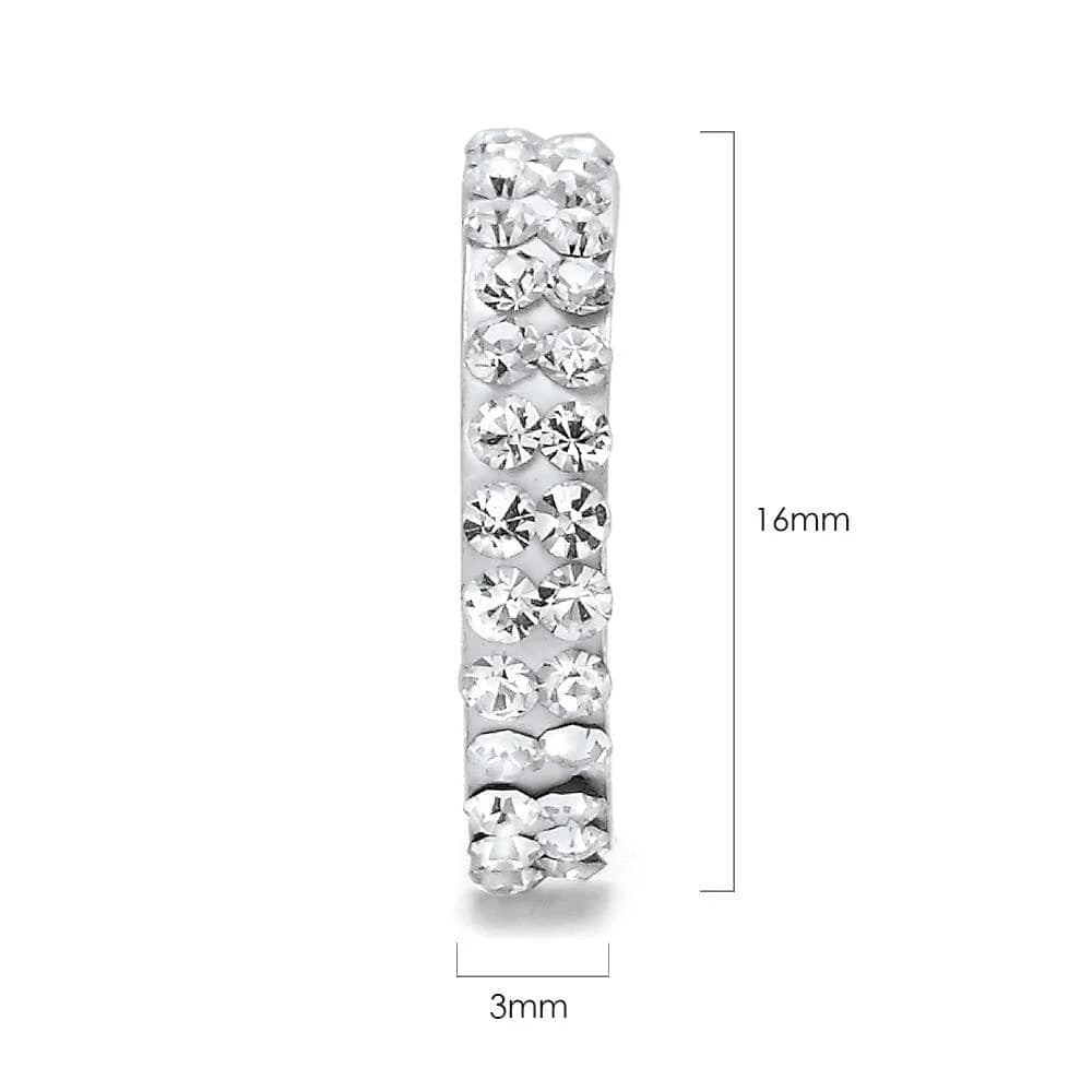 Solid 925 Sterling Silver Crystal C Hoop Earrings