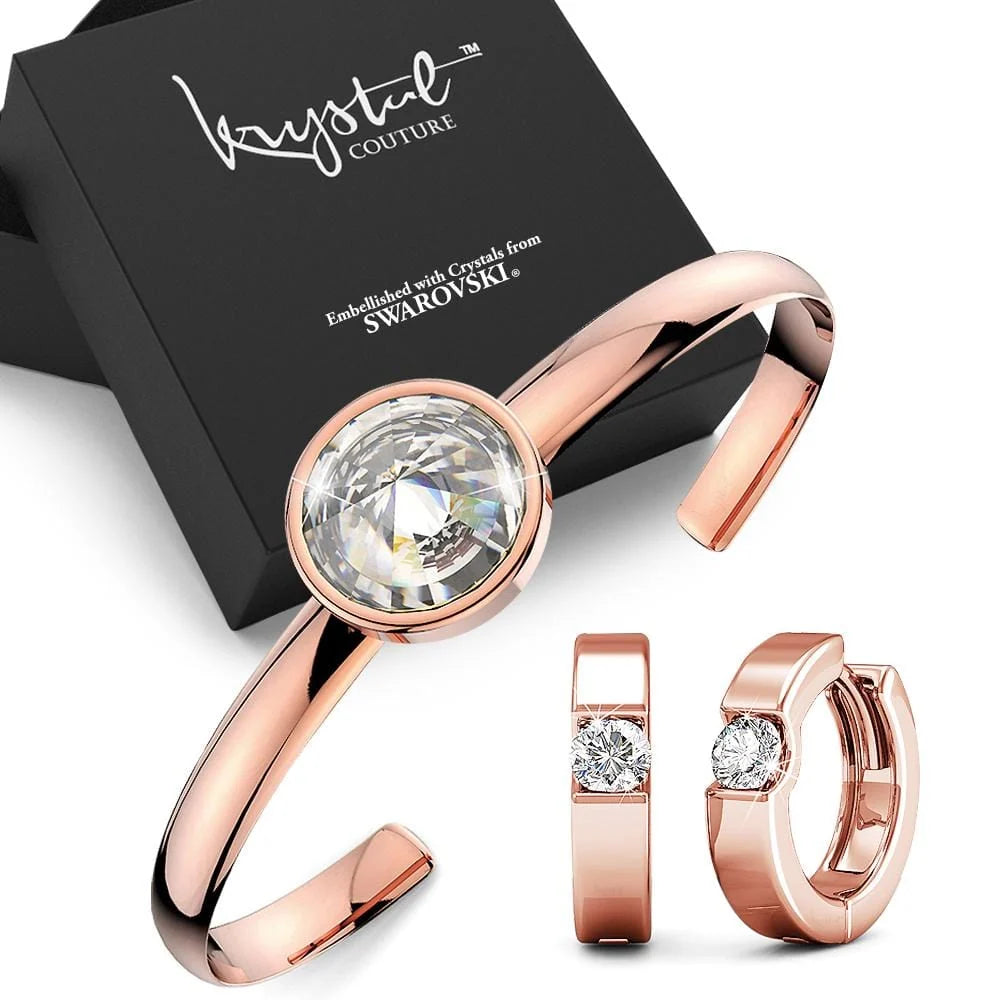 Boxed Modern Bangle and Earrings Set Embellished with SWAROVSKI® Crystals