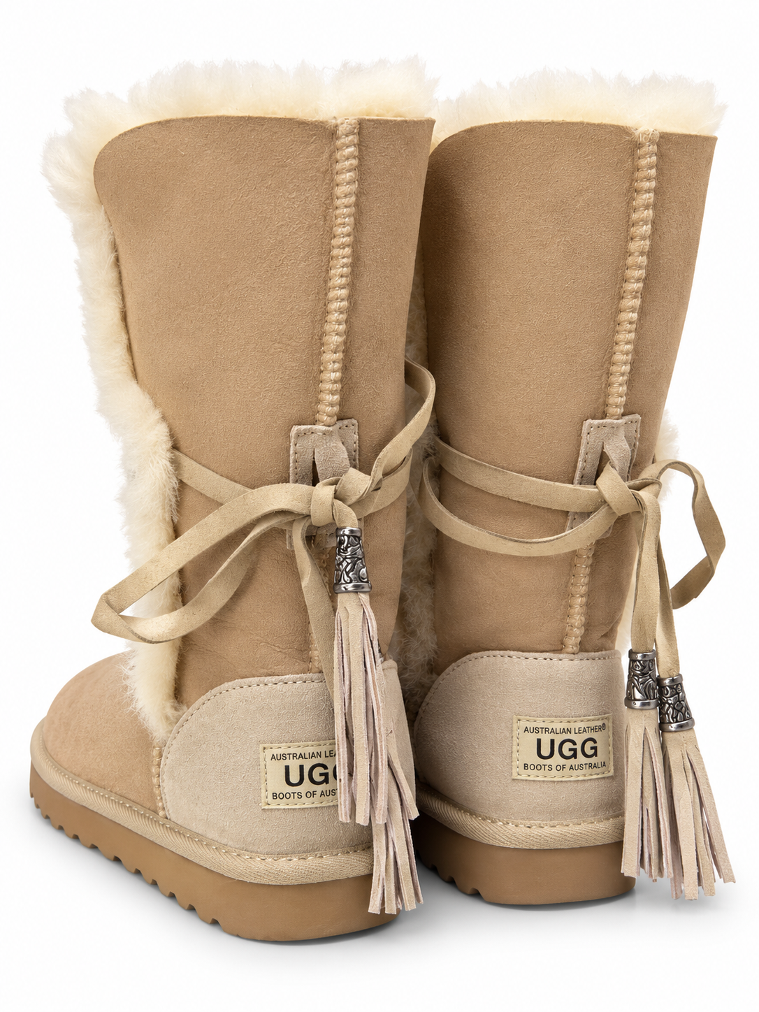 Australian Leather Ugg Long Boho Tassel Tie Sheep Skin - Natural - AU6