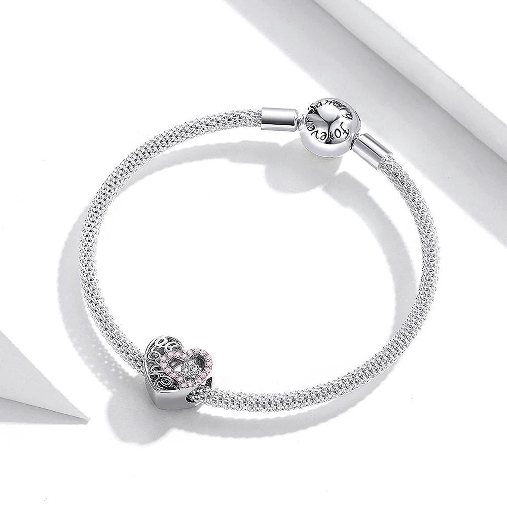 Solid 925 Sterling Silver Pinky Love CZ Charm