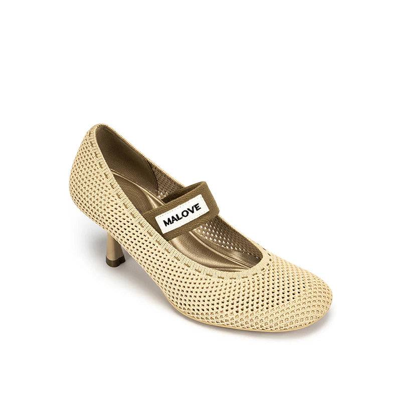 Fishnet Mary Jane Pumps - Beige