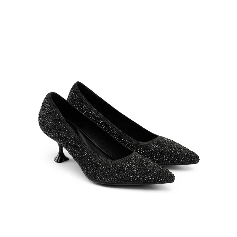 Cocktail Rhinestone Kitten Heels - Black