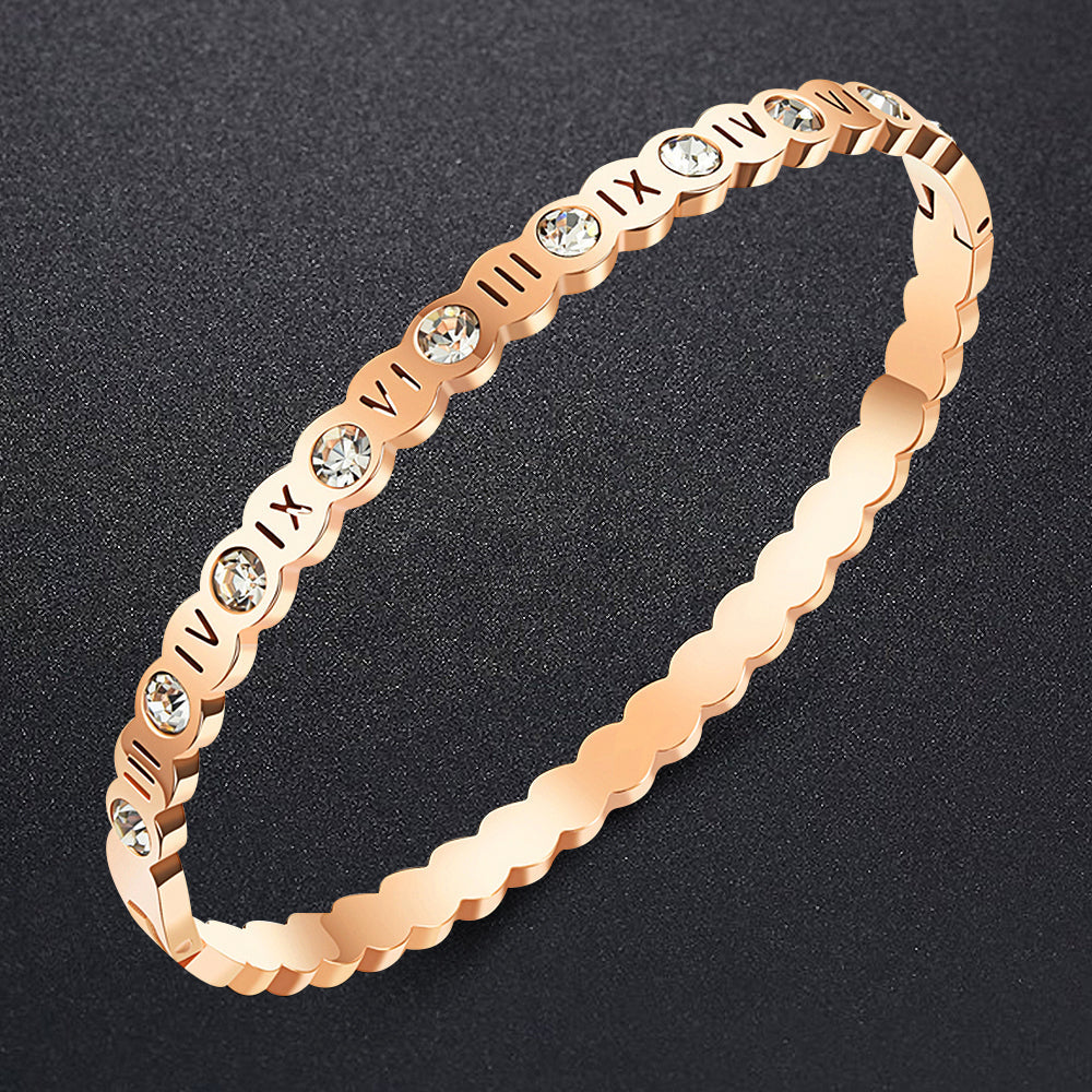 Boxed Roman numeral Ring and Bangle Set in Rose Gold