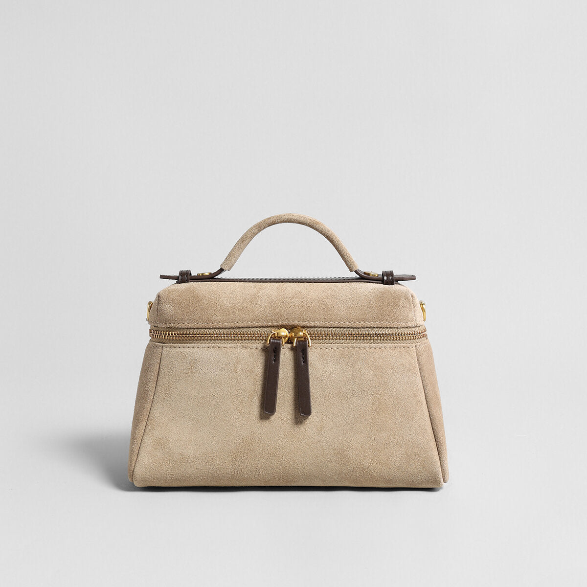 Suede Leather Structured Shoulder Bag - Oat