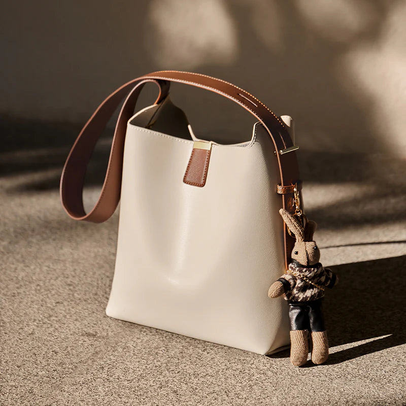 Nalandu Natalia Rabbit Charm Leather Work Tote Bag - Ivory