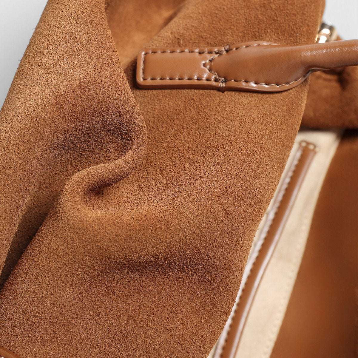 Suede Leather Dome Shoulder Bag - Brown