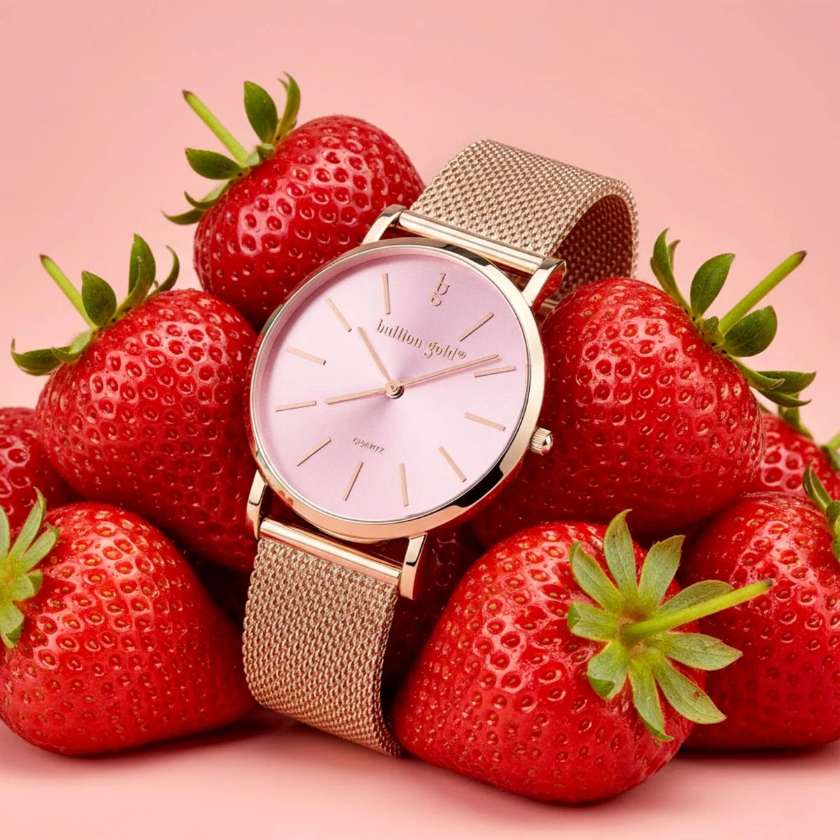 Boxed Rose Shell-pink Watch & Bracelet Set In Rose Gold