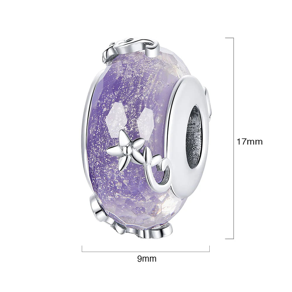 Solid 925 Sterling Silver Purple Glass Pandora Inspired charm