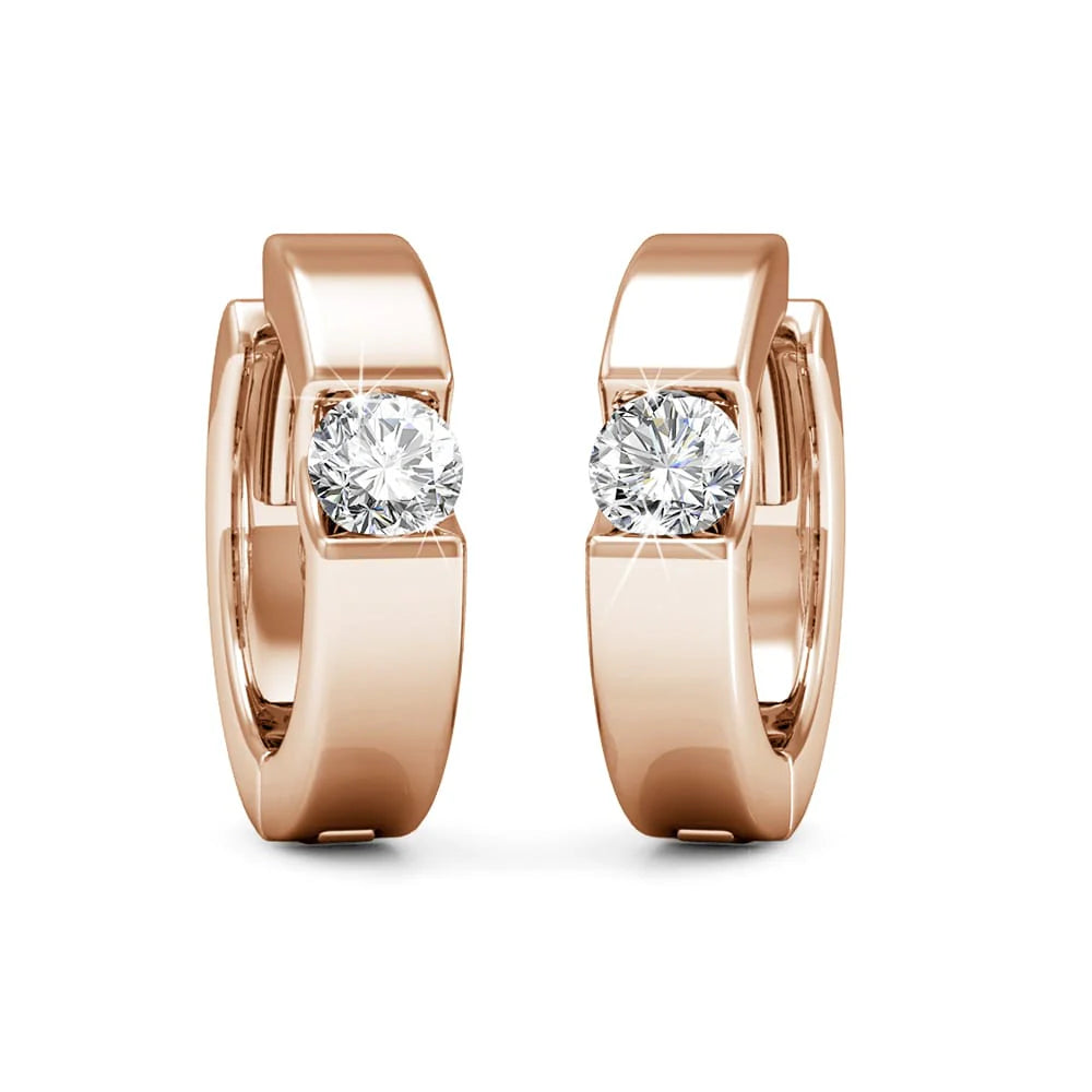 Krystal Couture Center Stone Huggie Earrings Embellished with SWAROVSKI Crystals