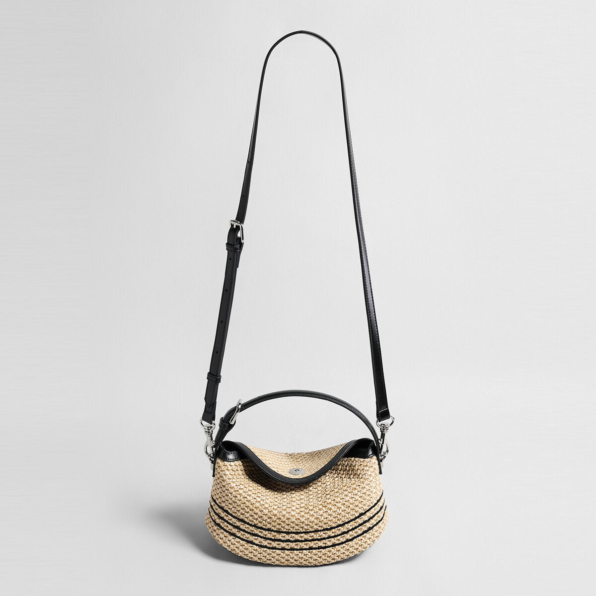 Striped Woven Straw Hobo Bag - Natural