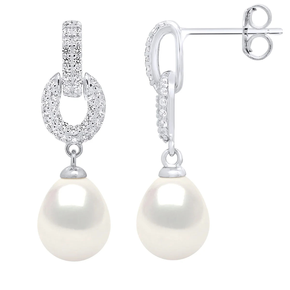 Drop Drop Earrings Freshwater Pearl & Cubic Zirconia White 8-9mm Stud