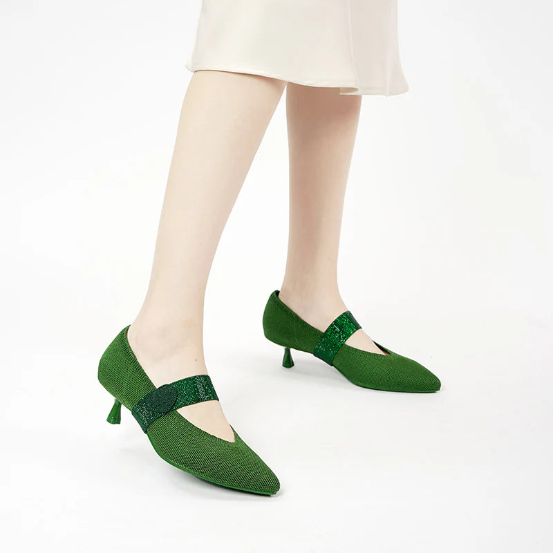 Belle Detachable Strap Mary Jane Heels - Green