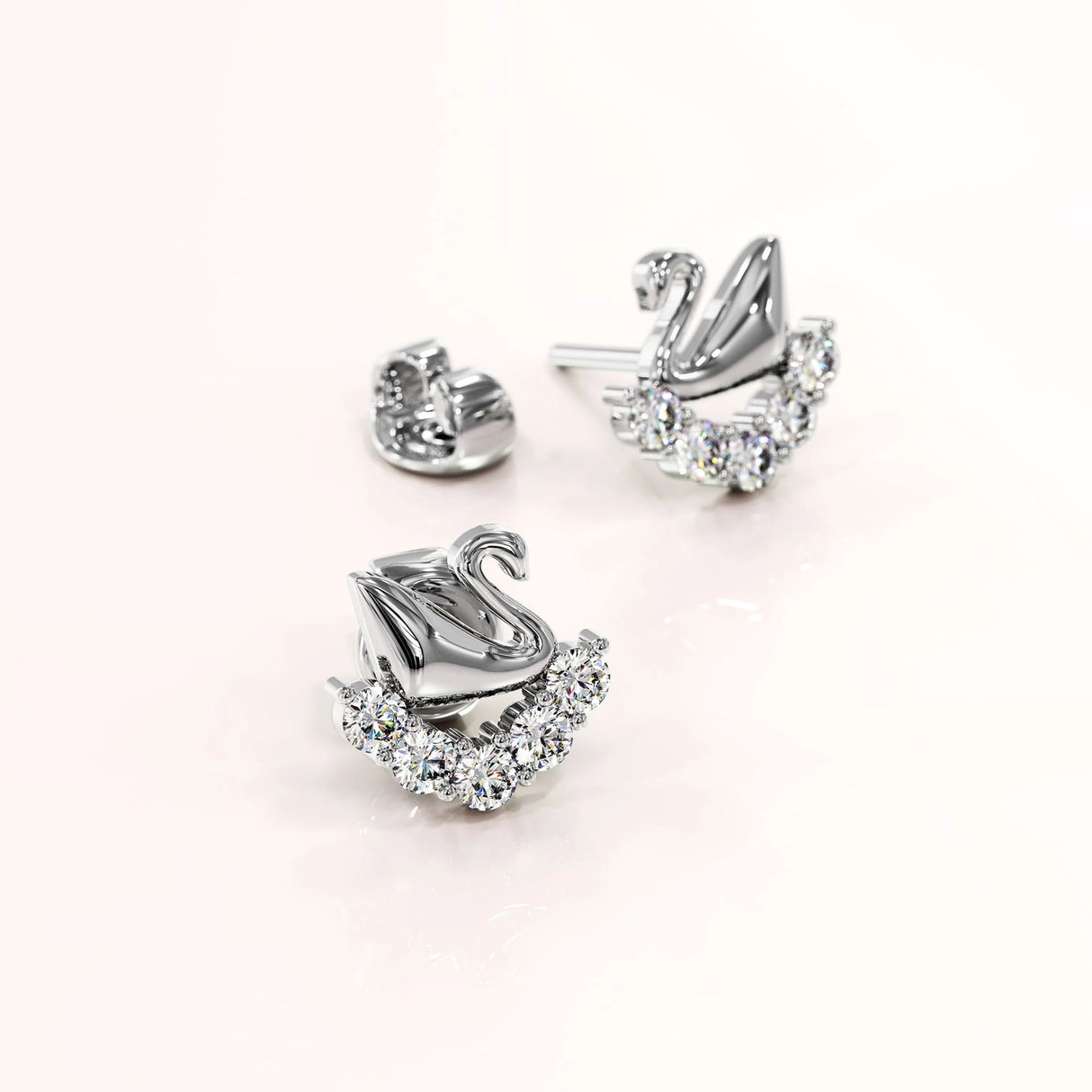 Solid 925 Sterling Silver Swans Upon Stars Earrings