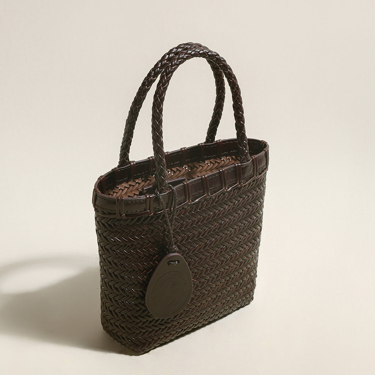 Siena Handwoven Calf Leather Basket Tote - Chocolate