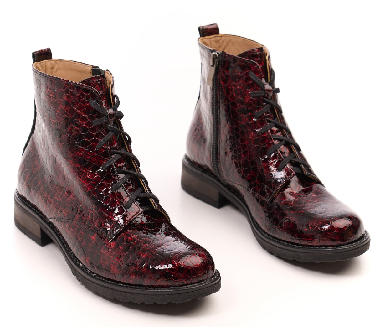 Bosccolo Womens Ankle Boots - Burgundy Croco
