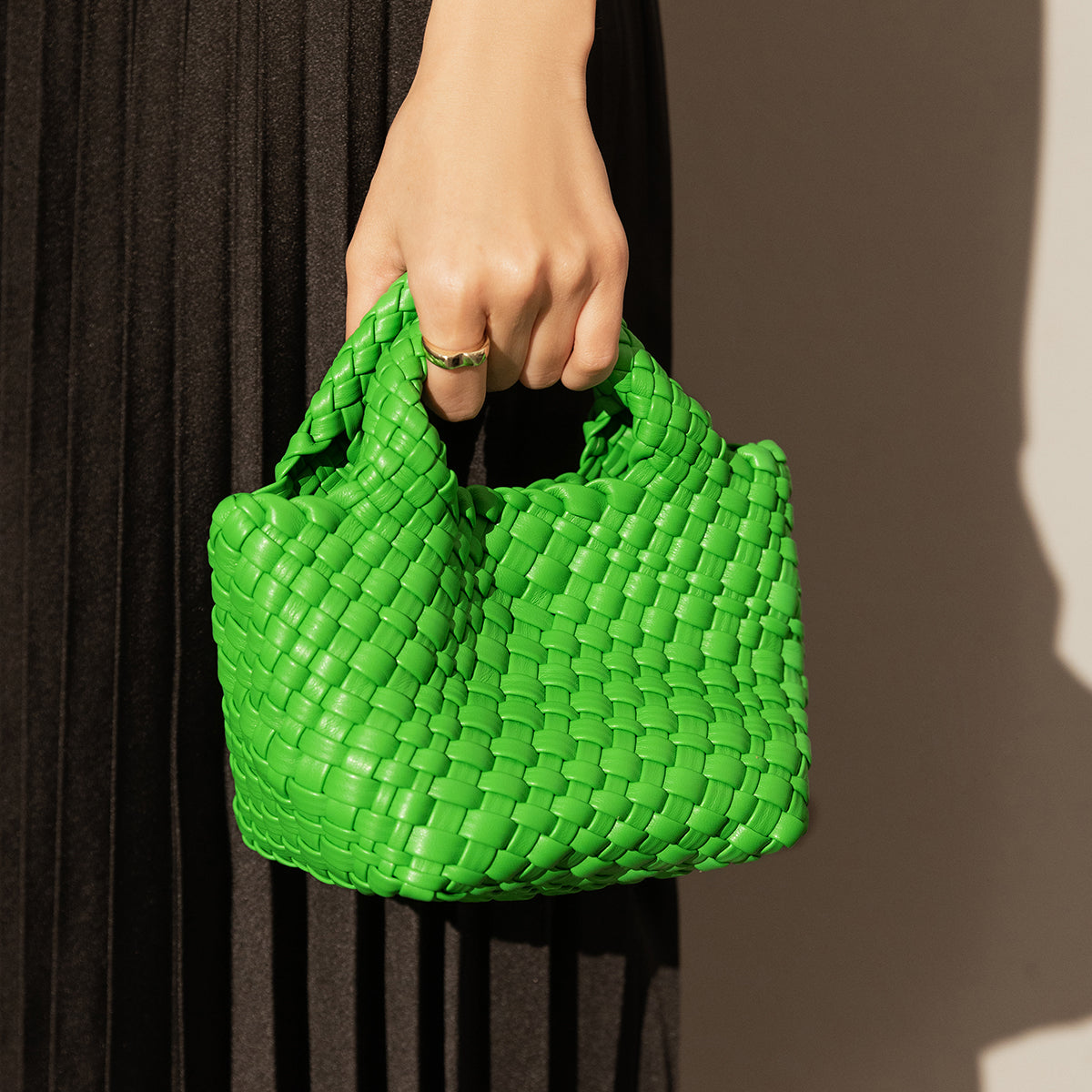 Mini Woven Top Handle Bag - Green