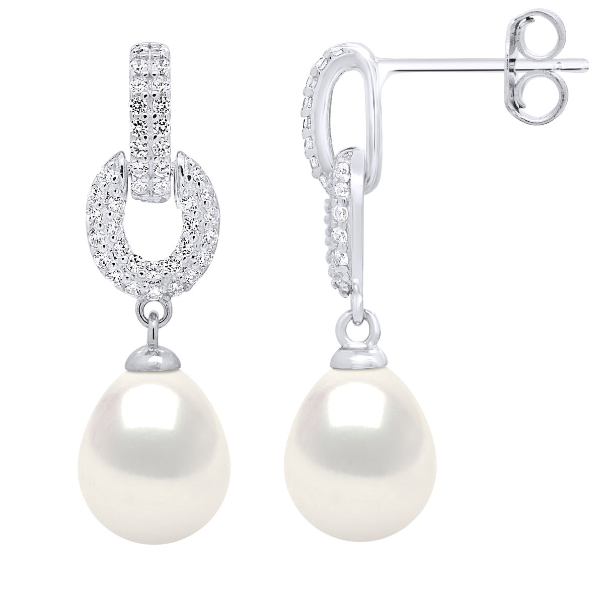 Hanging Earrings Real Cultured Freshwater Pearls Pear 8-9 mm - Natural White