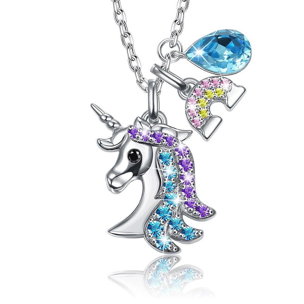 Krystal Couture Unicorn with Blue Crystal and Rainbow Pendants Necklace Embellished with SWAROVSKI Crystals
