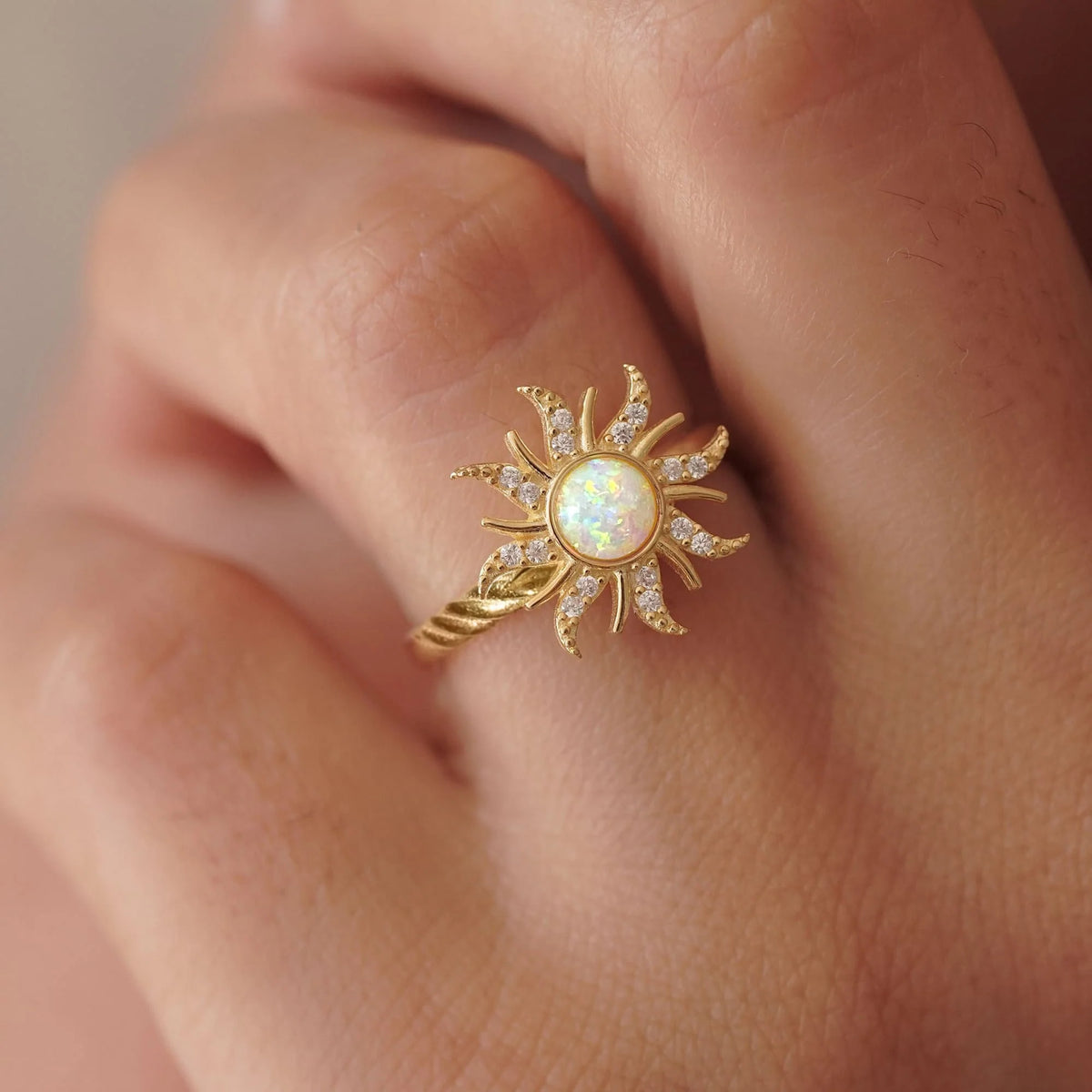 Bullion Gold Adjustable Celestial Opal Sun Ring