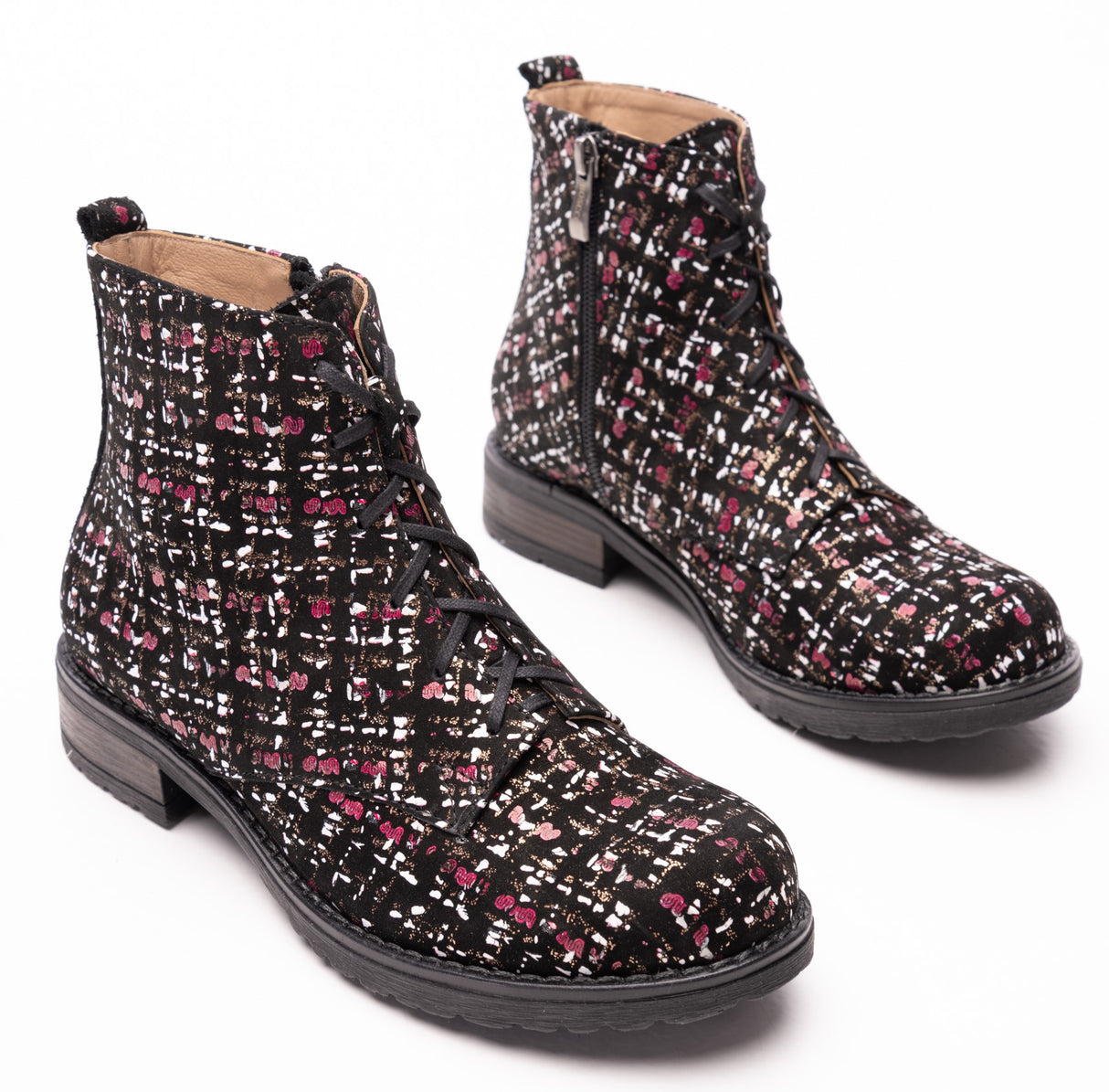 Bosccolo Womens Ankle Boots - Black/Burgundy/White