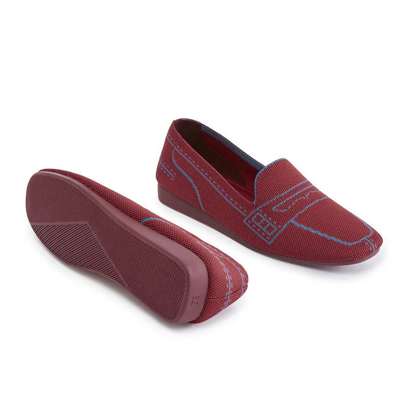 Comfortable Slip On Square Toe Loafers - Maroon