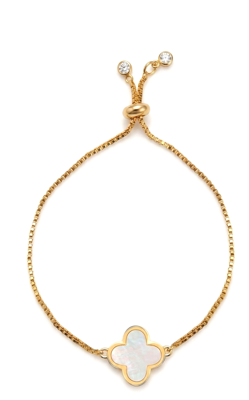 Liv Oliver 18K Gold White Mother Of Pearl Motif Adjustable Bracelet