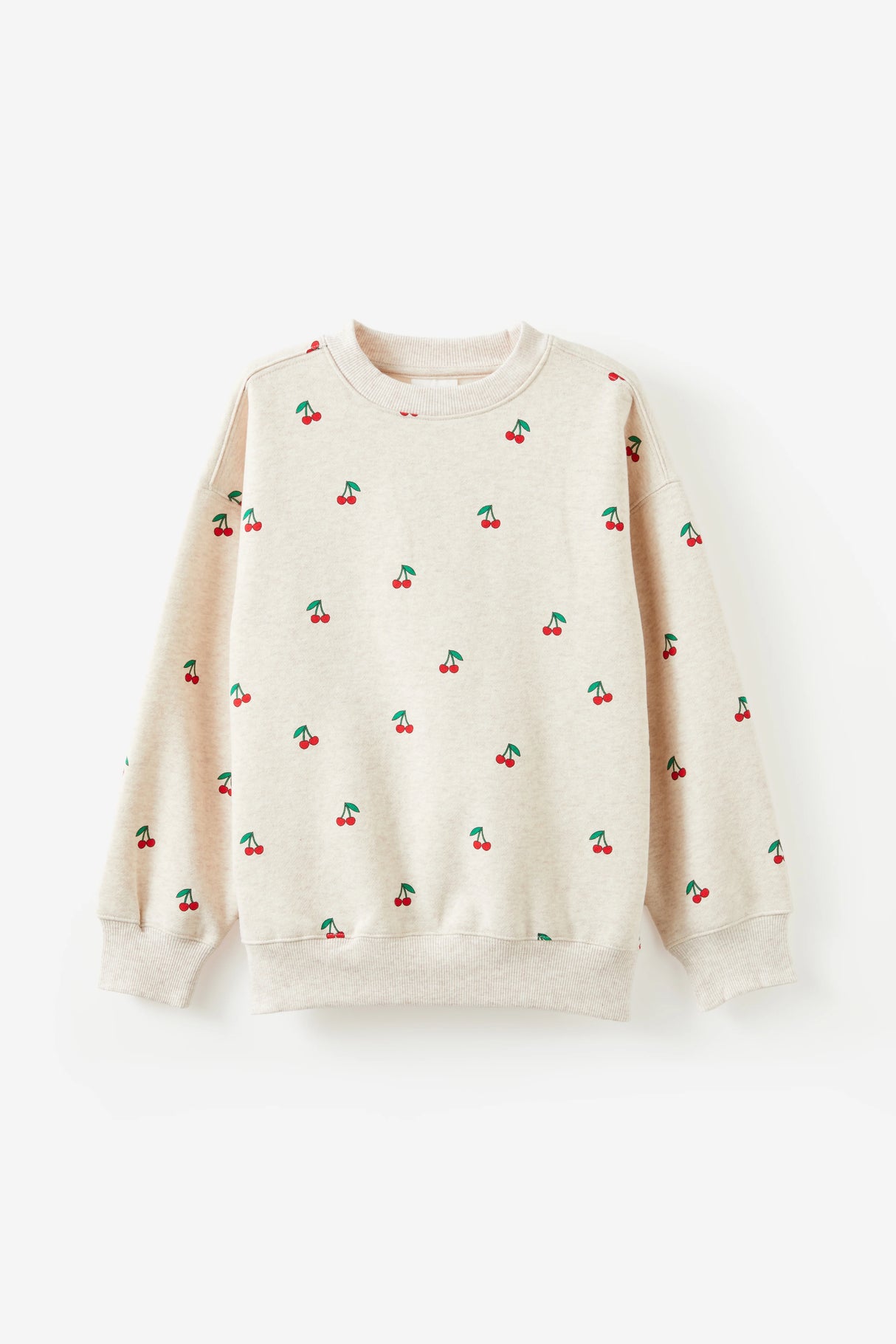Cotton On Kids Girls Sammy Oversized Crew - Oatmeal Marle/Cherries
