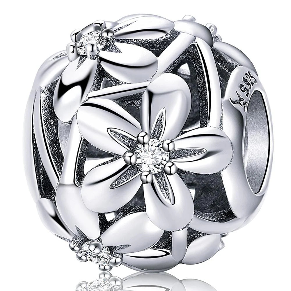Solid 925 Sterling Silver Daisy Garden CZ Charm