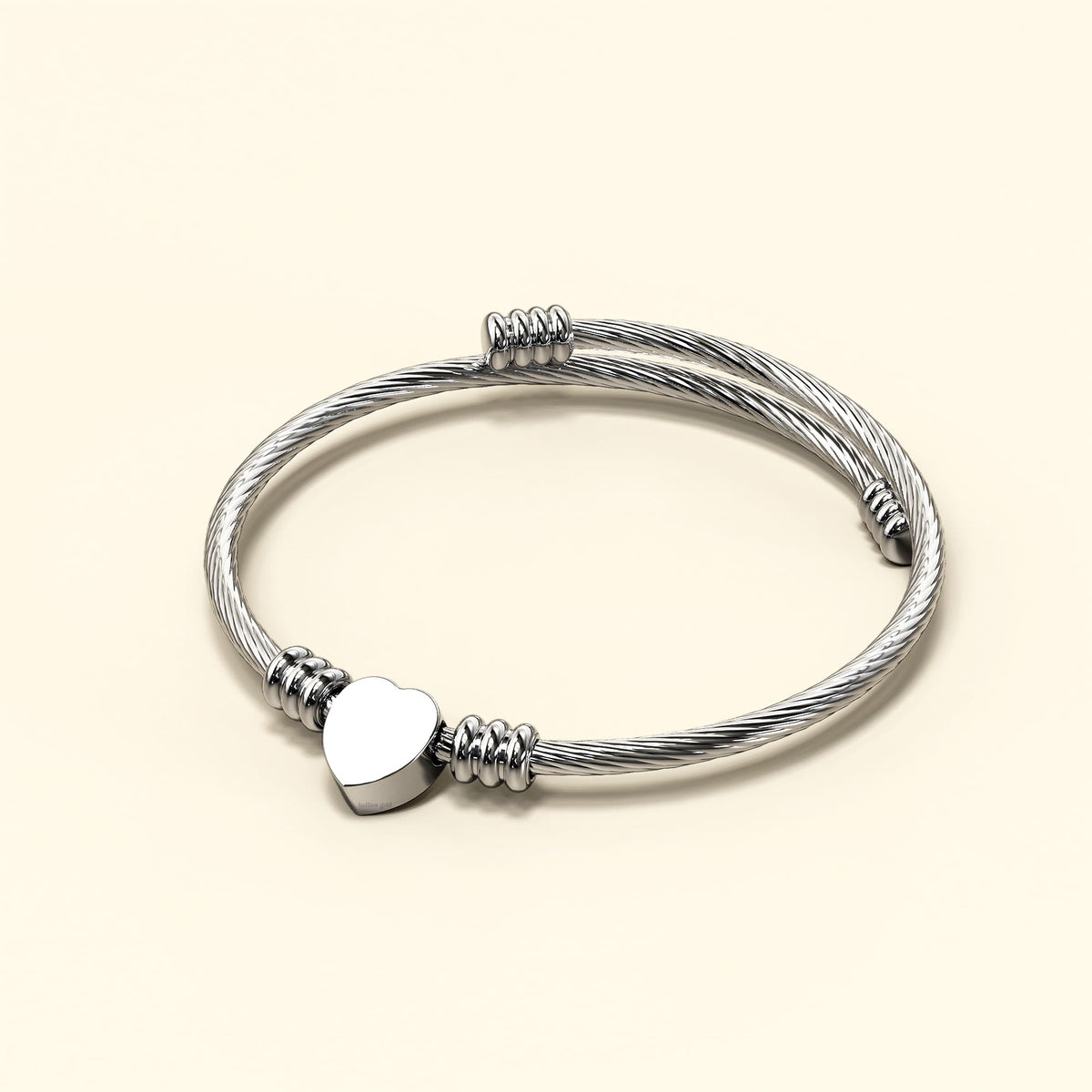 Bullion Gold Heart Motif Charmed Stretched Spiral Coil Bangle White Gold Layered