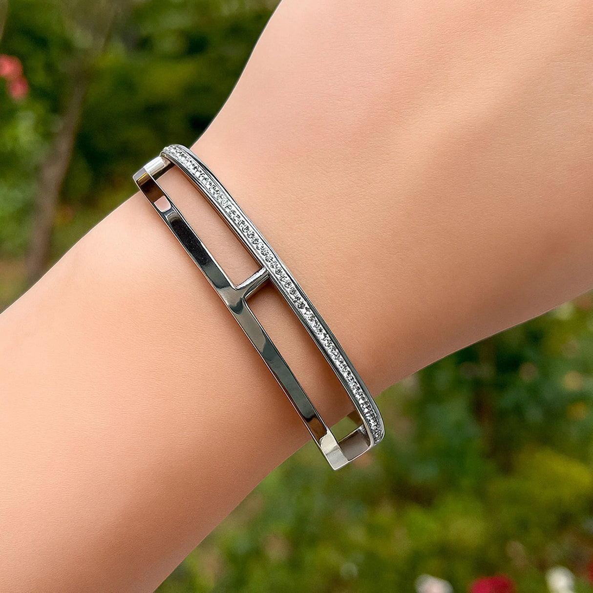 Bullion Gold Lucky Dimension Cuff Stainless Steel Bangle with a High Polish Finish